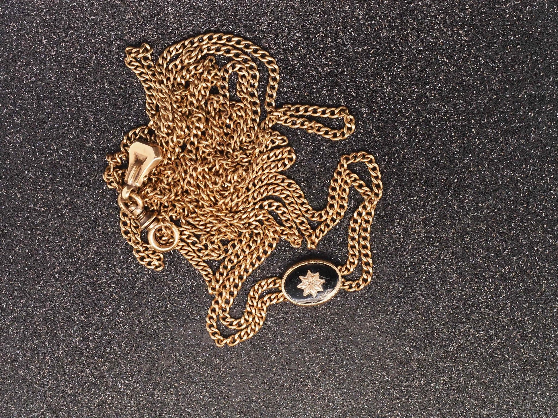 Title: Estate Antique 14K Yellow Gold Double Chain with Slider - VHK#946A