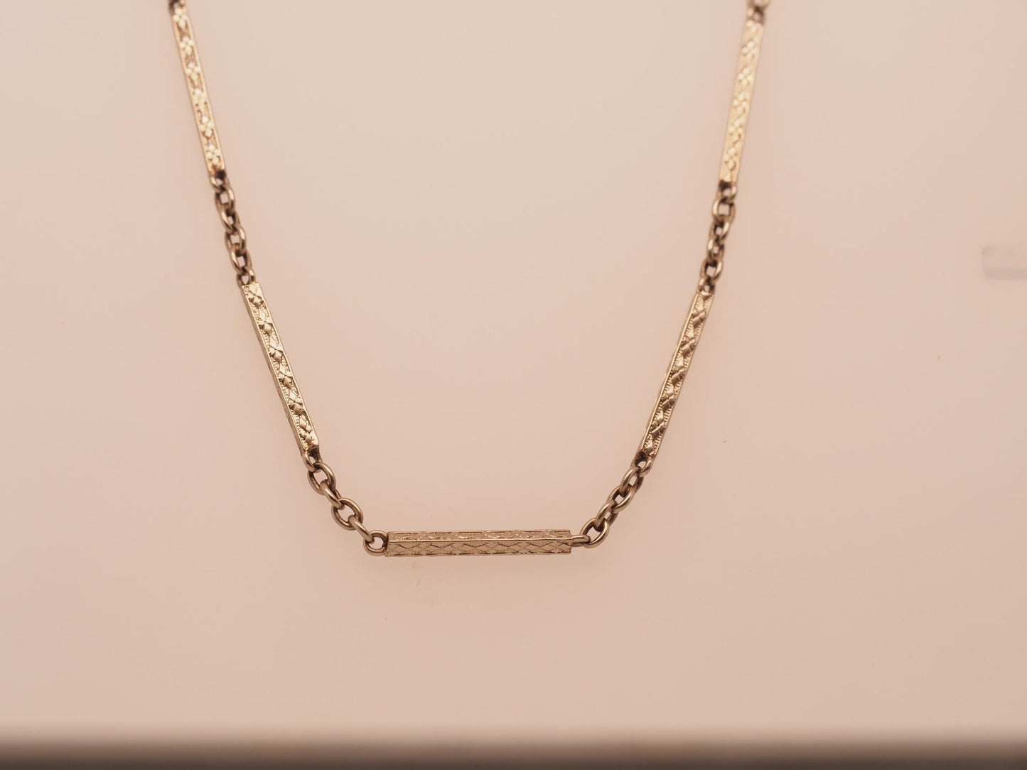 Estate Art Deco 14K White Gold Alternating Link Chain with Engraving - VHK#939A