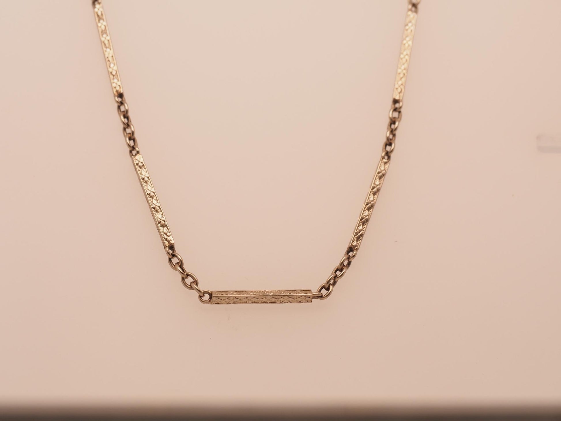 Estate Art Deco 14K White Gold Alternating Link Chain with Engraving - VHK#939A