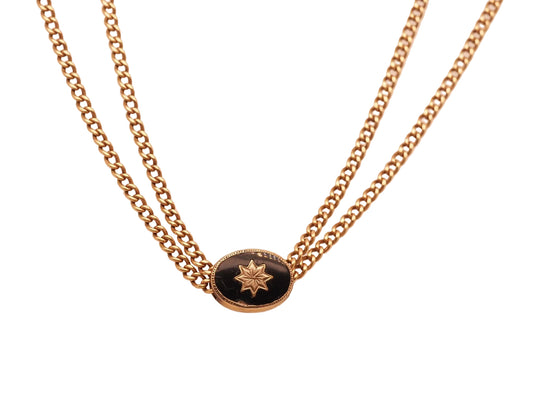 Title: Estate Antique 14K Yellow Gold Double Chain with Slider - VHK#946A