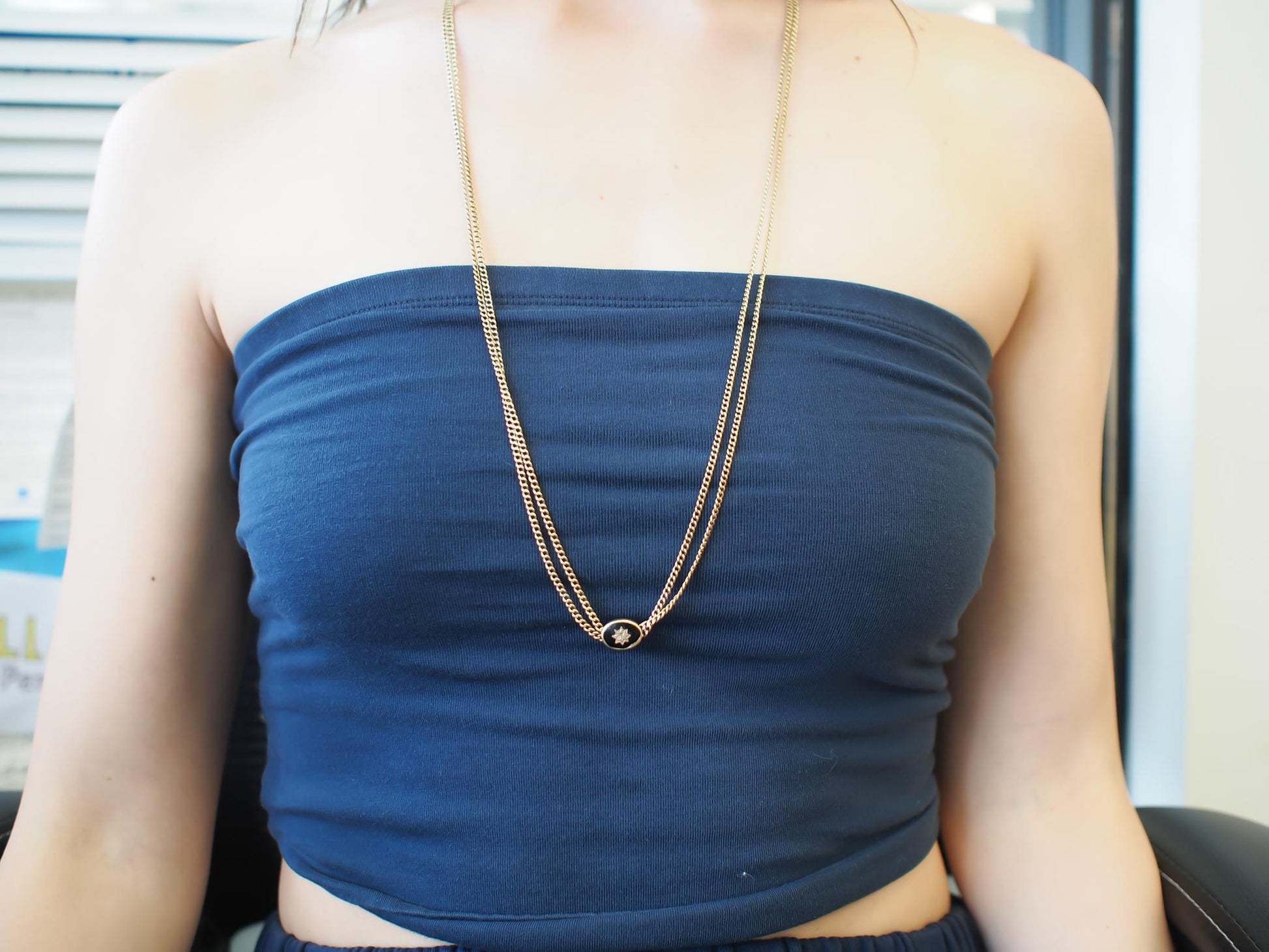 Title: Estate Antique 14K Yellow Gold Double Chain with Slider - VHK#946A
