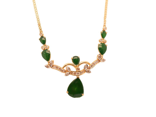 Estate 18K Yellow Gold Italian Made Diamond and Jade Necklace - VHK#923A