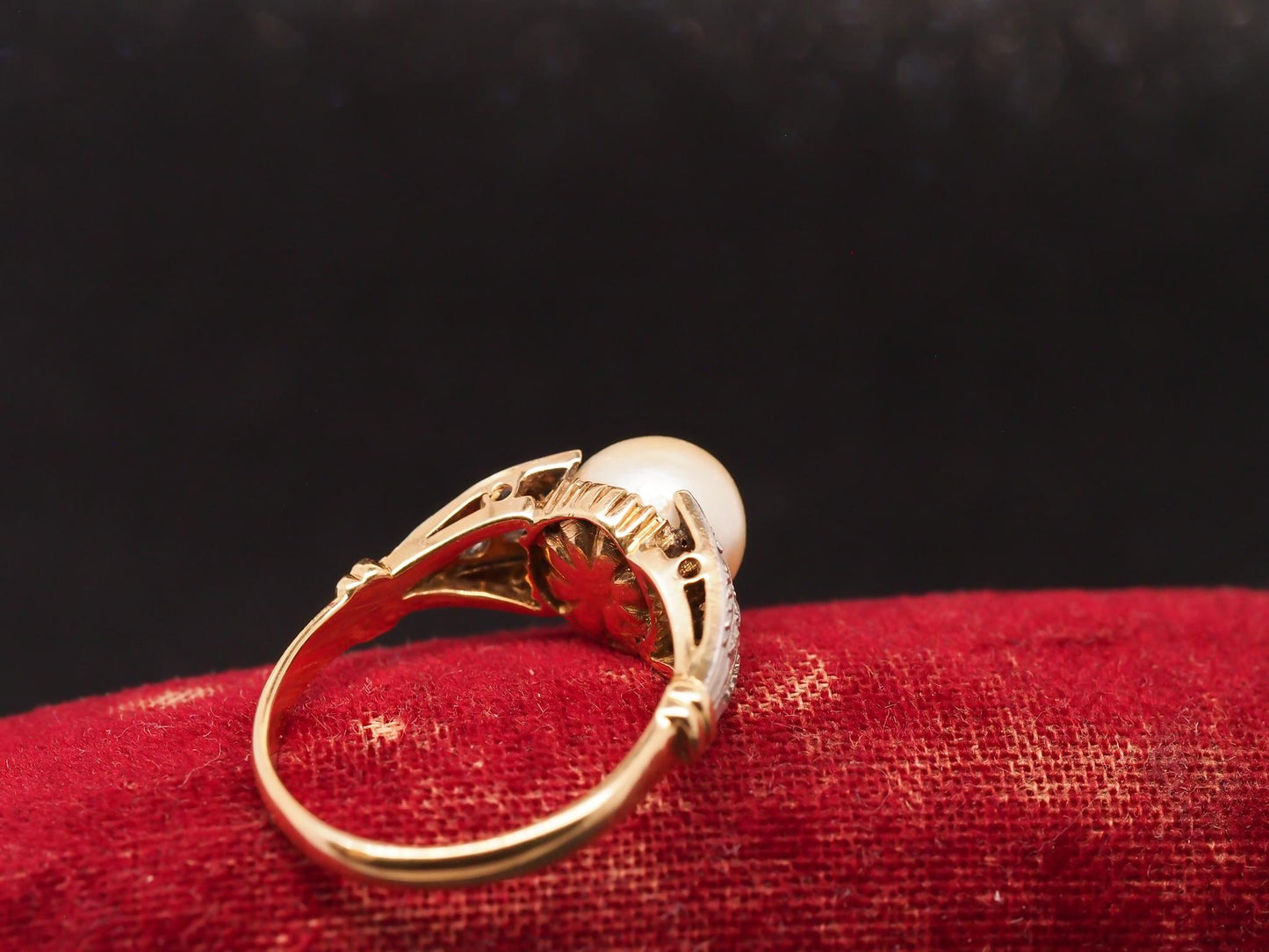Estate Edwardian 18K Gold Rose Cut Diamond and Pearl Ring - VHK#968A