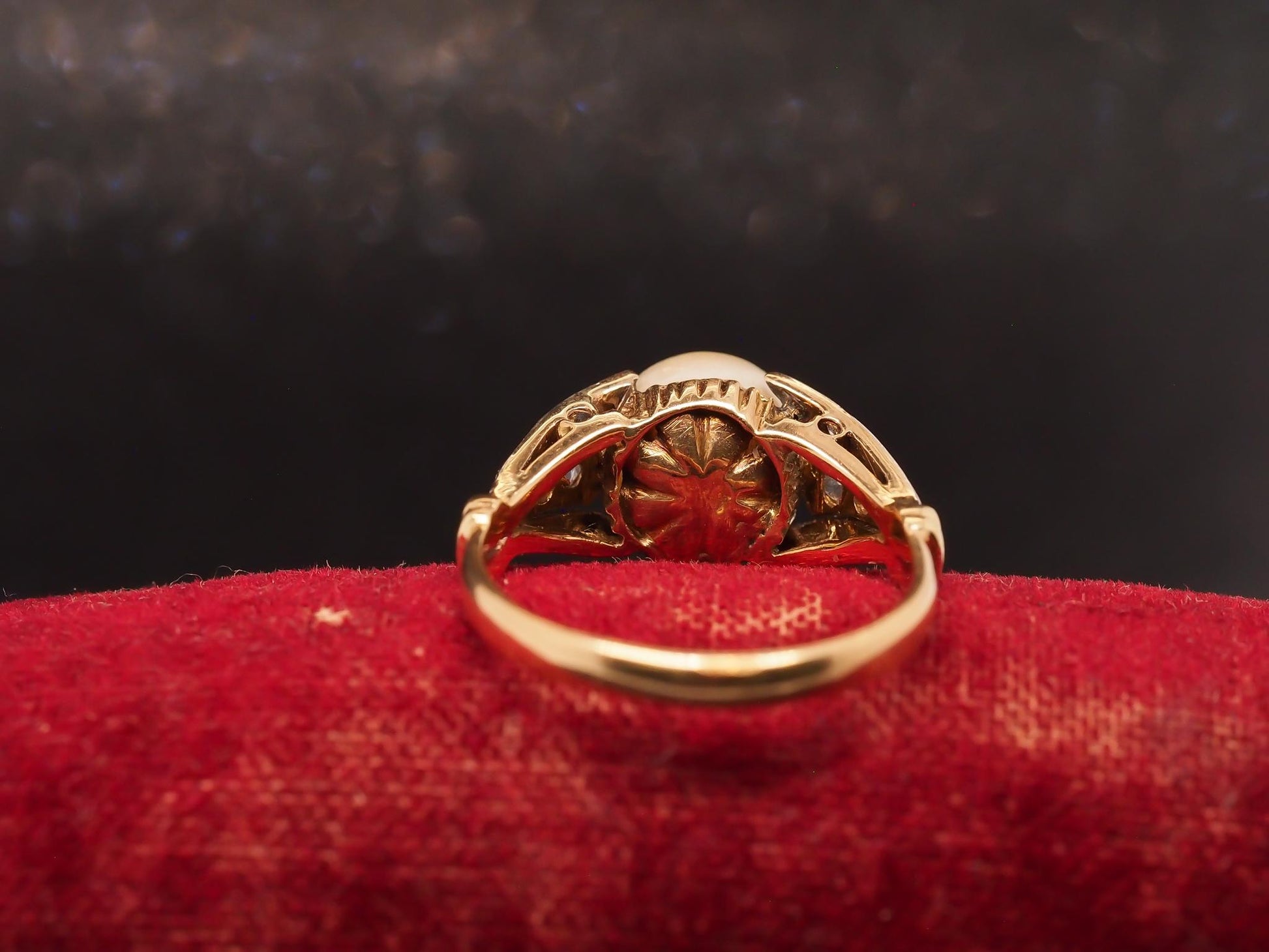 Estate Edwardian 18K Gold Rose Cut Diamond and Pearl Ring - VHK#968A