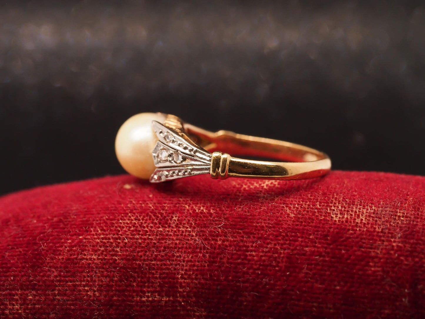 Estate Edwardian 18K Gold Rose Cut Diamond and Pearl Ring - VHK#968A