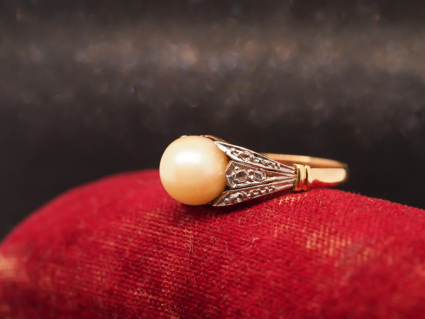 Estate Edwardian 18K Gold Rose Cut Diamond and Pearl Ring - VHK#968A