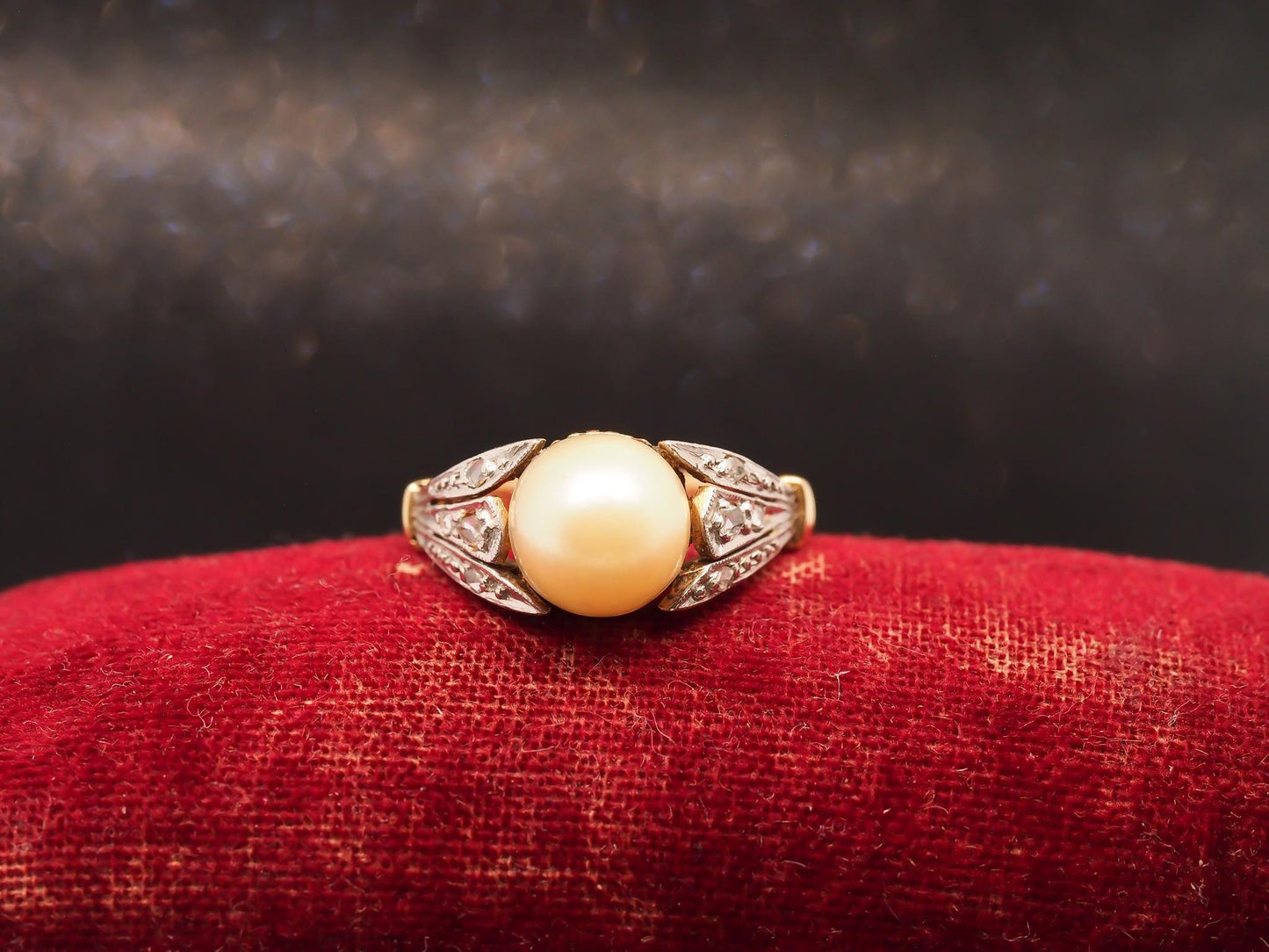 Estate Edwardian 18K Gold Rose Cut Diamond and Pearl Ring - VHK#968A