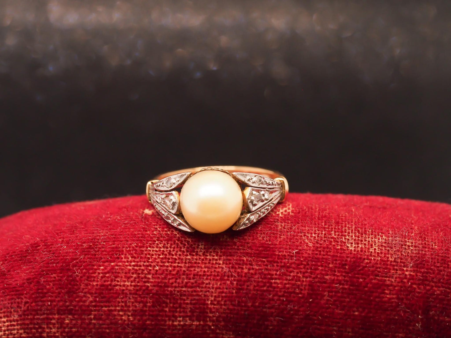 Estate Edwardian 18K Gold Rose Cut Diamond and Pearl Ring - VHK#968A