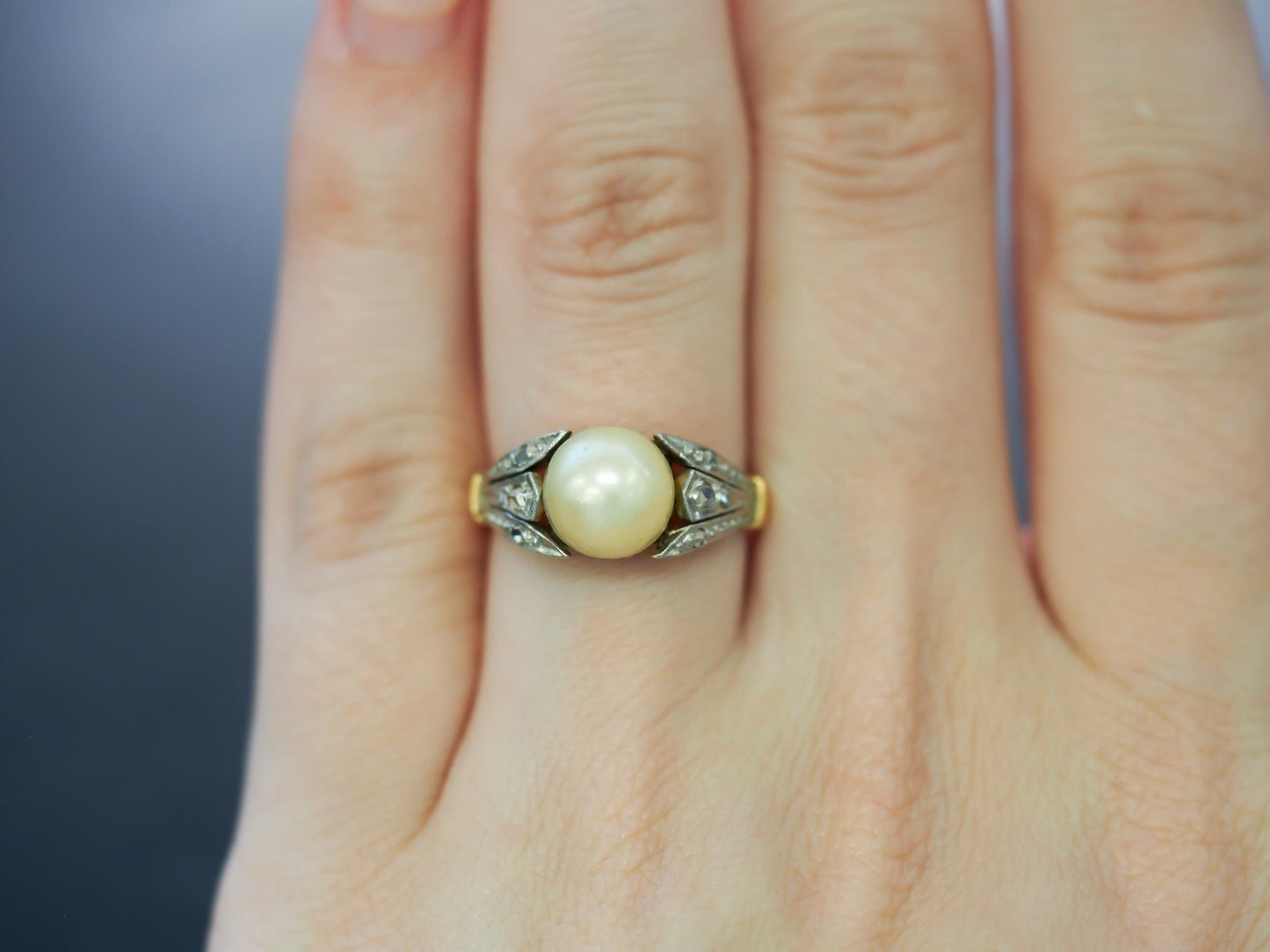 Estate Edwardian 18K Gold Rose Cut Diamond and Pearl Ring - VHK#968A