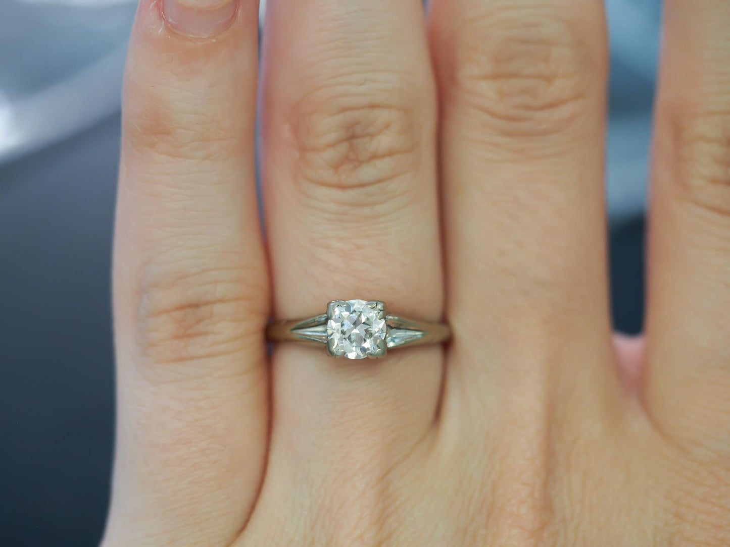 Estate Art Deco Palladium .70ct Old European Cut Diamond Engagement Ring