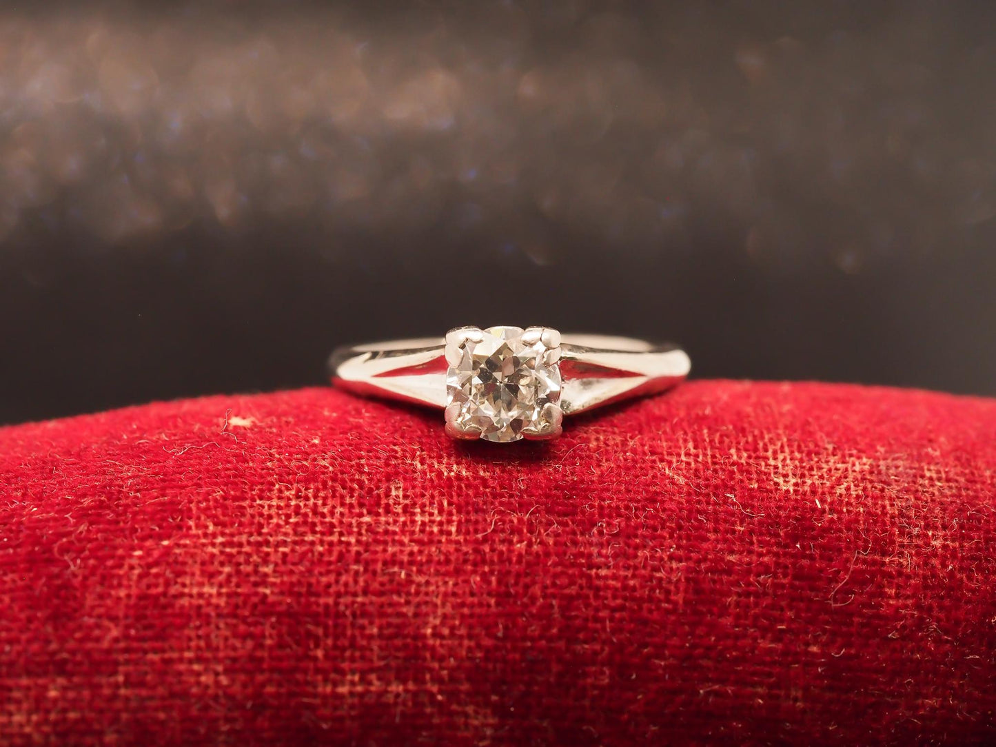 Estate Art Deco Palladium .70ct Old European Cut Diamond Engagement Ring