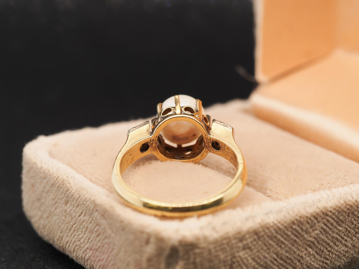 Estate Antique 18K Yellow Gold Pearl and Diamond Ring - VHK#1011