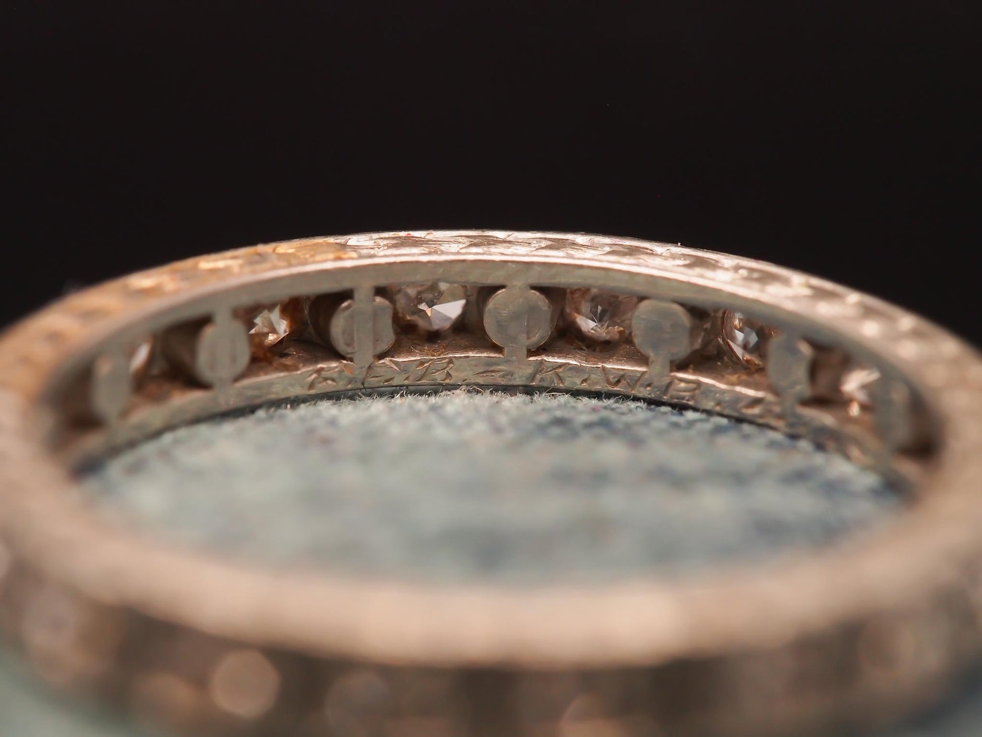 Estate Art Deco Platinum Eternity Band with Engraving - VHK#1014