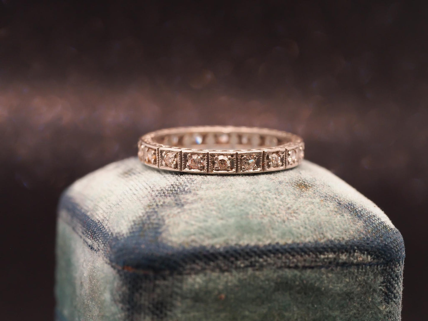 Estate Art Deco Platinum Eternity Band with Engraving - VHK#1014