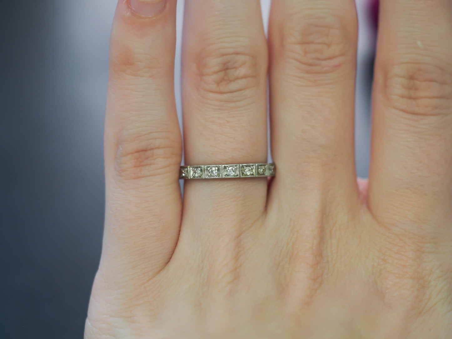Estate Art Deco Platinum Eternity Band with Engraving - VHK#1014