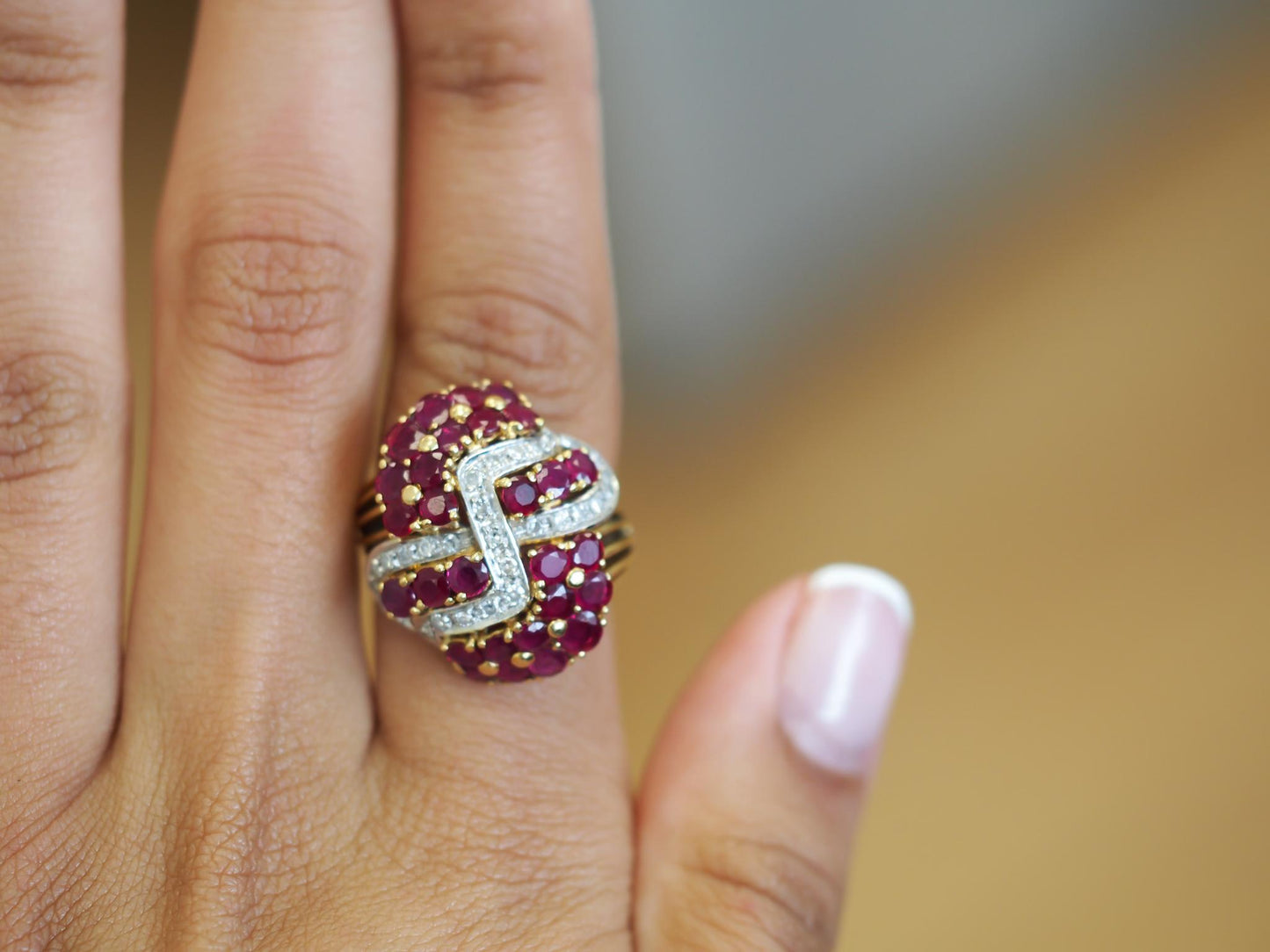 Estate Vintage 18K Yellow Gold Ruby and Diamond Ring - VHK#1017