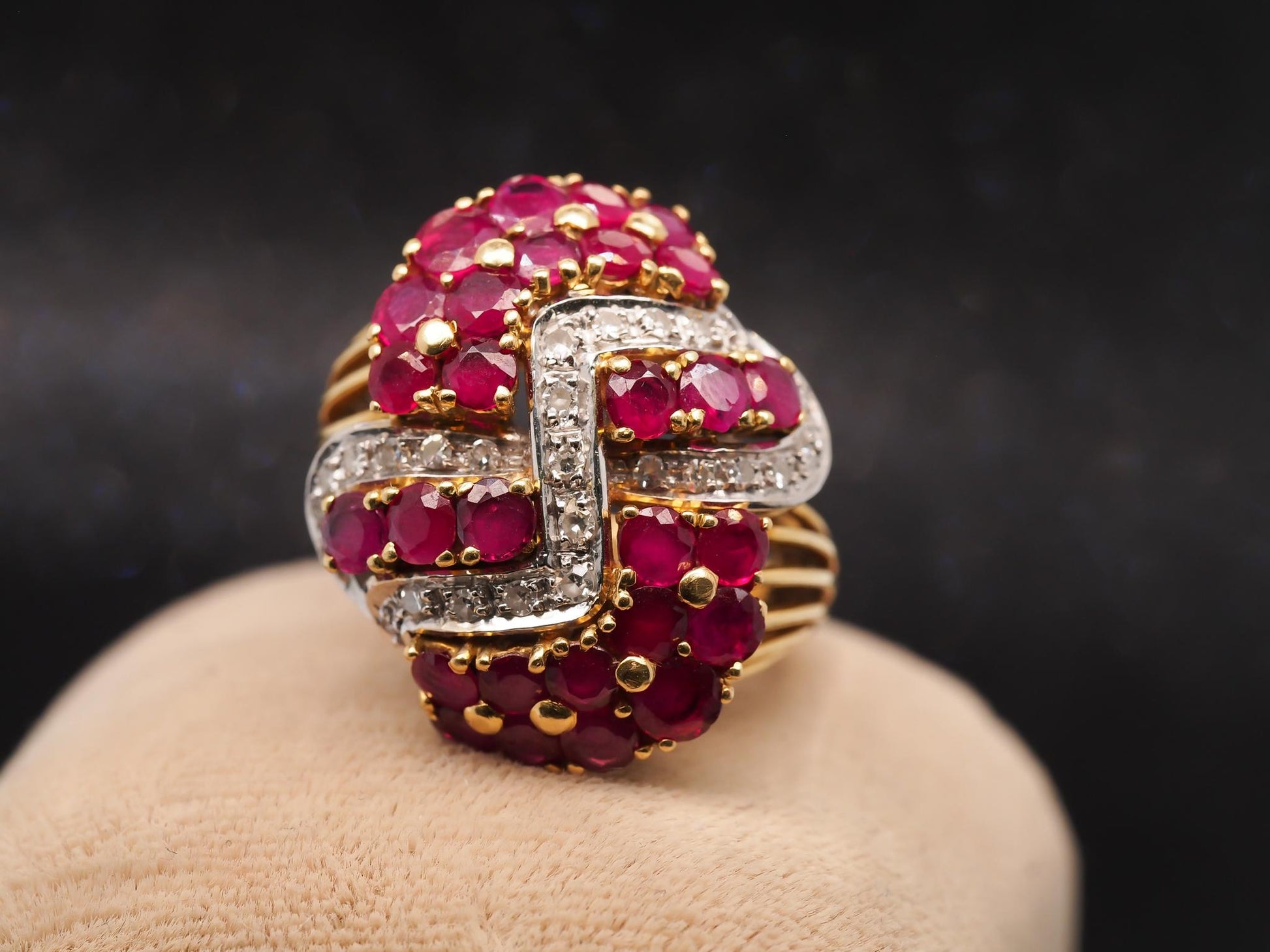 Estate Vintage 18K Yellow Gold Ruby and Diamond Ring - VHK#1017