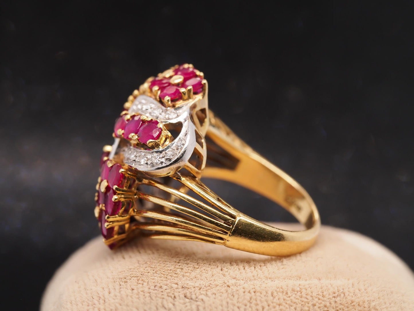 Estate Vintage 18K Yellow Gold Ruby and Diamond Ring - VHK#1017