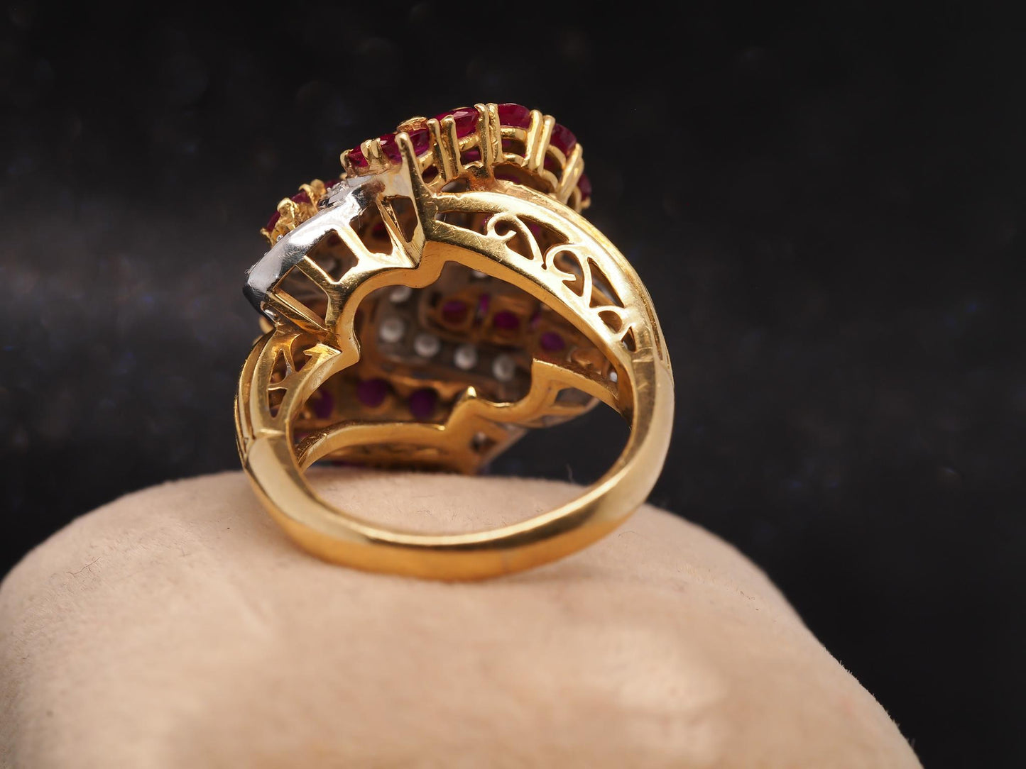 Estate Vintage 18K Yellow Gold Ruby and Diamond Ring - VHK#1017
