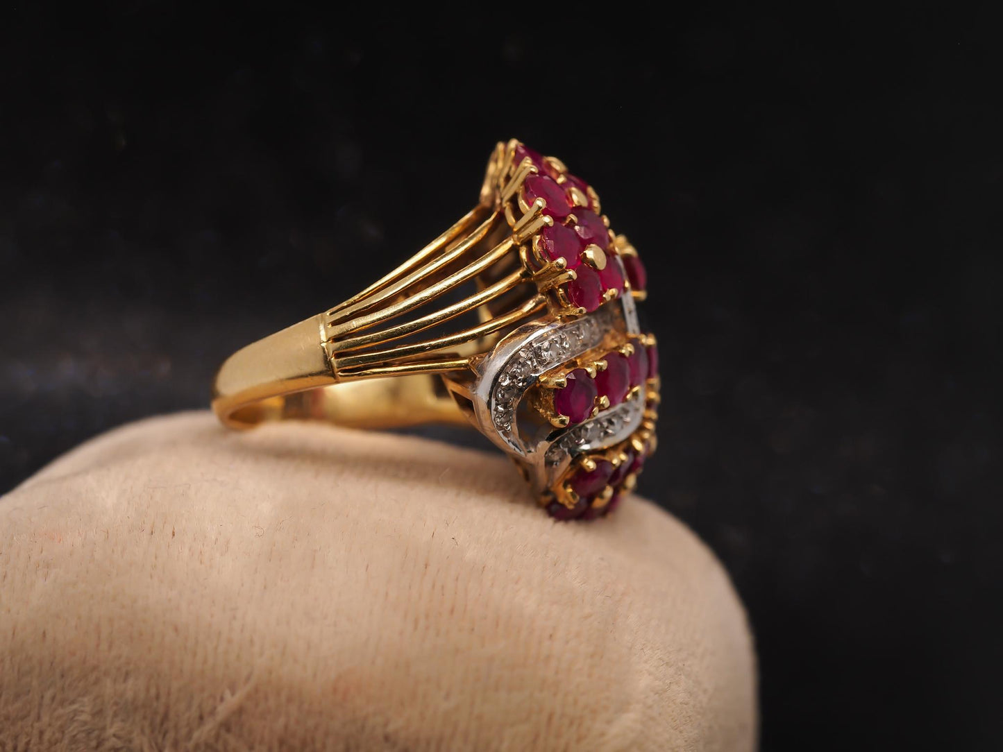 Estate Vintage 18K Yellow Gold Ruby and Diamond Ring - VHK#1017