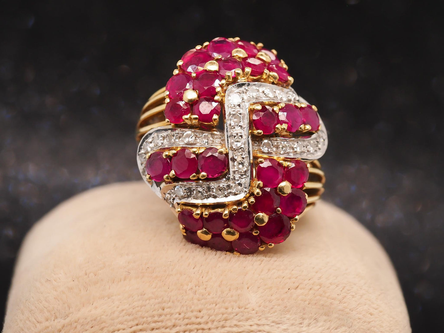 Estate Vintage 18K Yellow Gold Ruby and Diamond Ring - VHK#1017