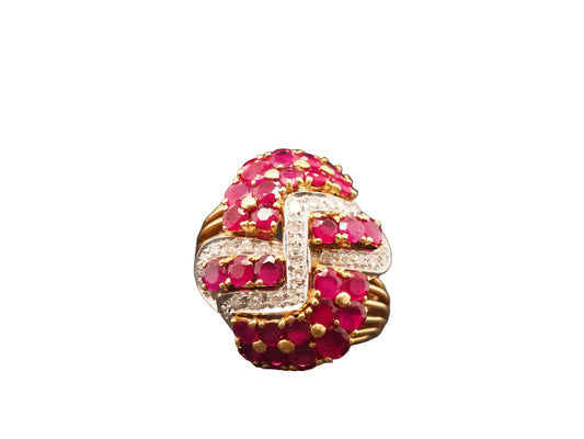 Estate Vintage 18K Yellow Gold Ruby and Diamond Ring - VHK#1017