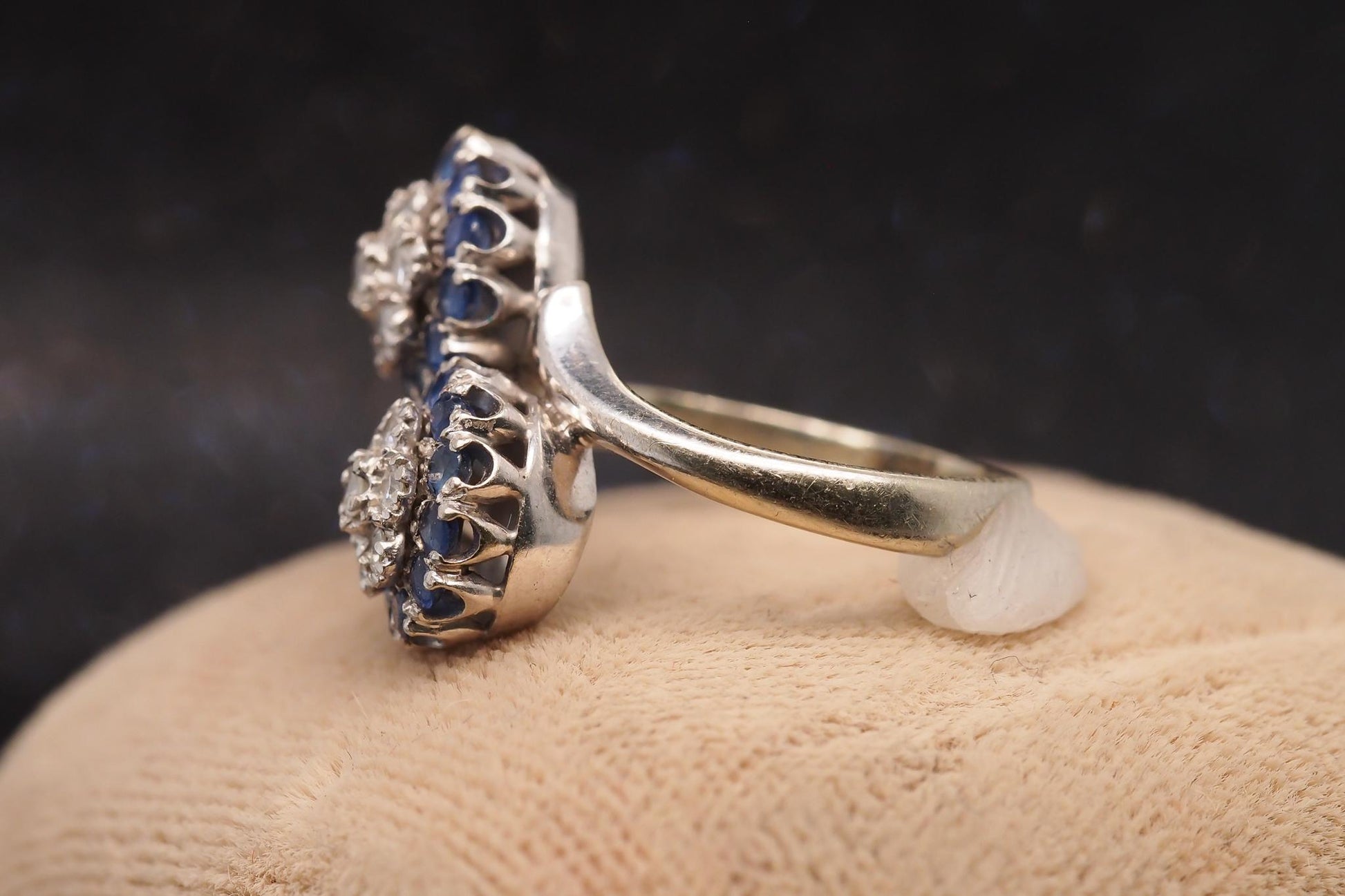 Estate Vintage 18K White Gold Sapphire and Diamond Bypass Ring - VHK#1018