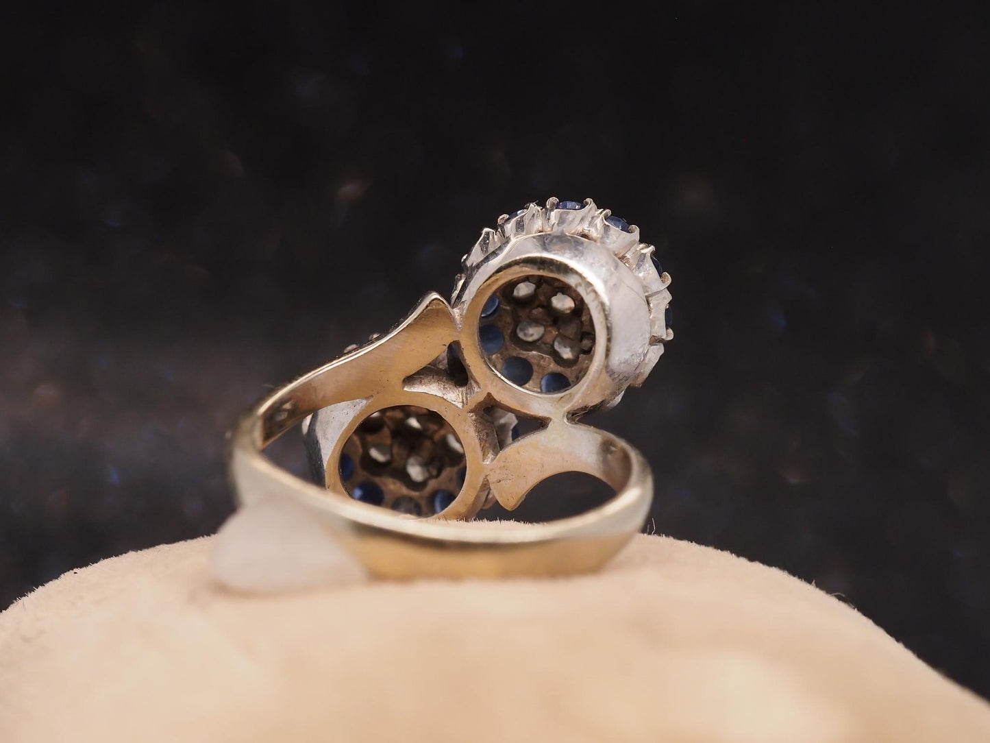 Estate Vintage 18K White Gold Sapphire and Diamond Bypass Ring - VHK#1018