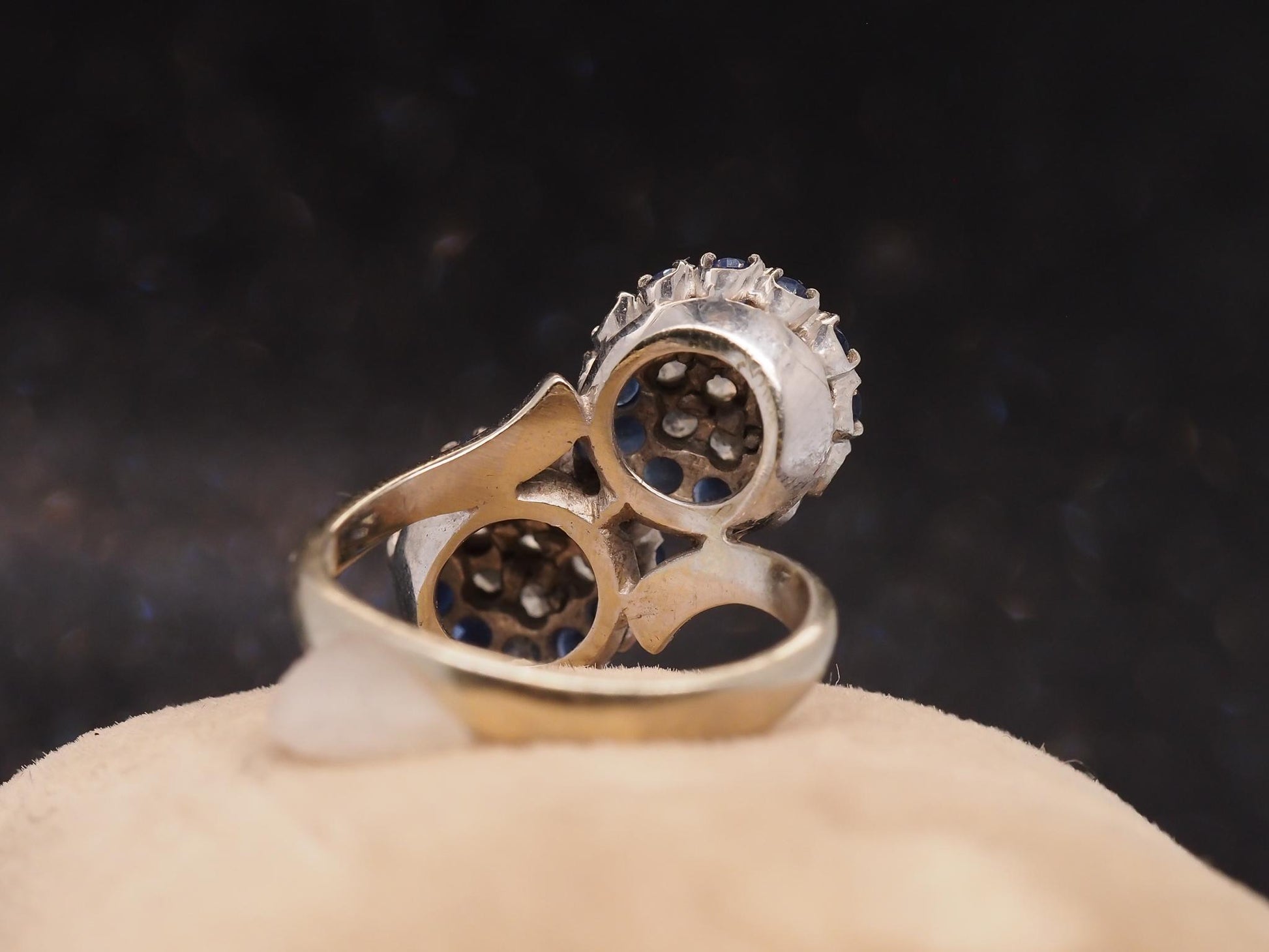 Estate Vintage 18K White Gold Sapphire and Diamond Bypass Ring - VHK#1018