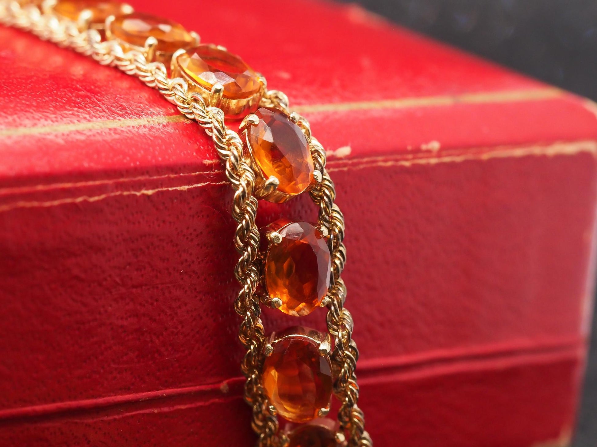 Estate Vintage 14K Yellow Gold Orange Citrine Bracelet - VHK#1022