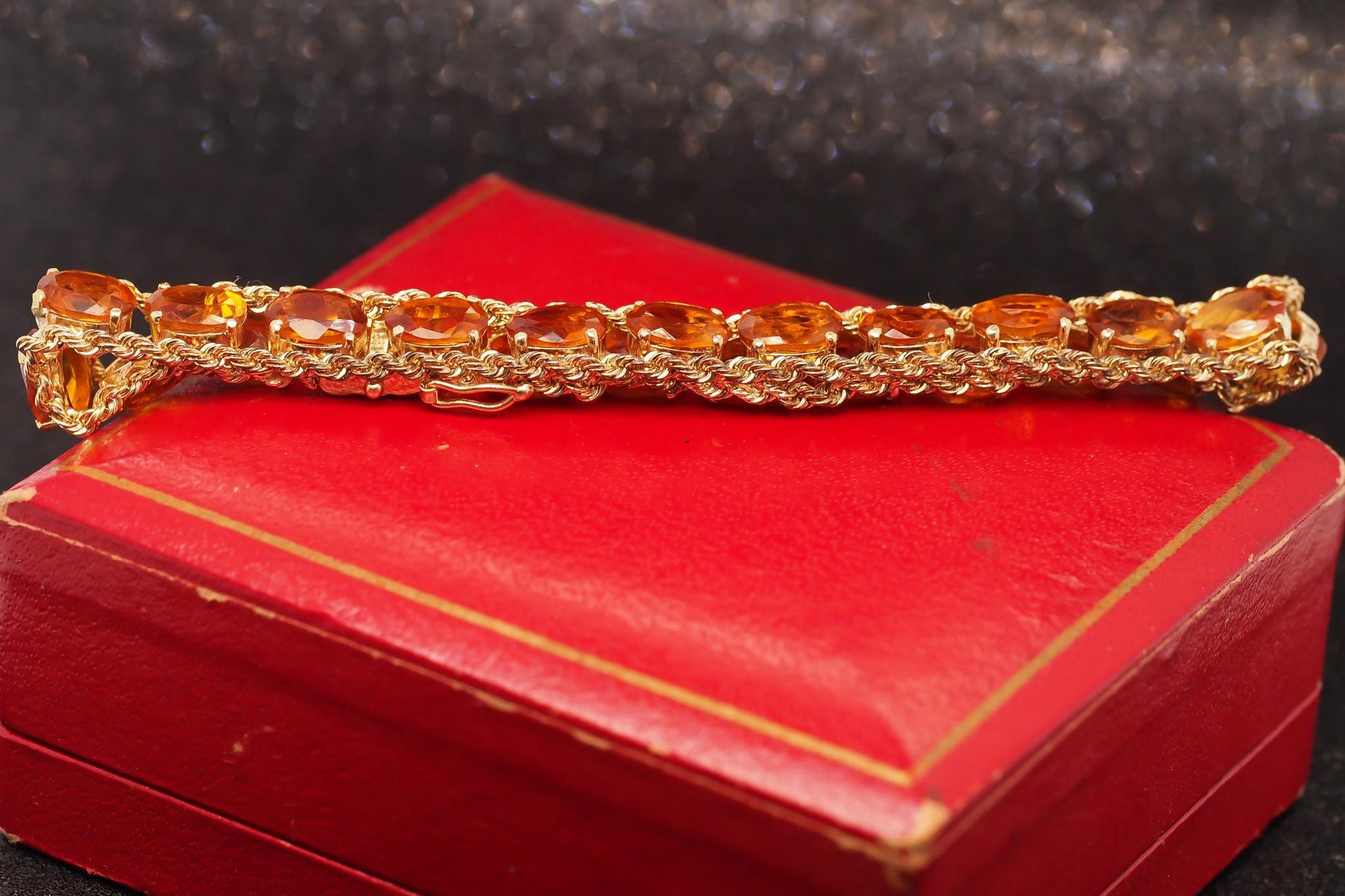 Estate Vintage 14K Yellow Gold Orange Citrine Bracelet - VHK#1022