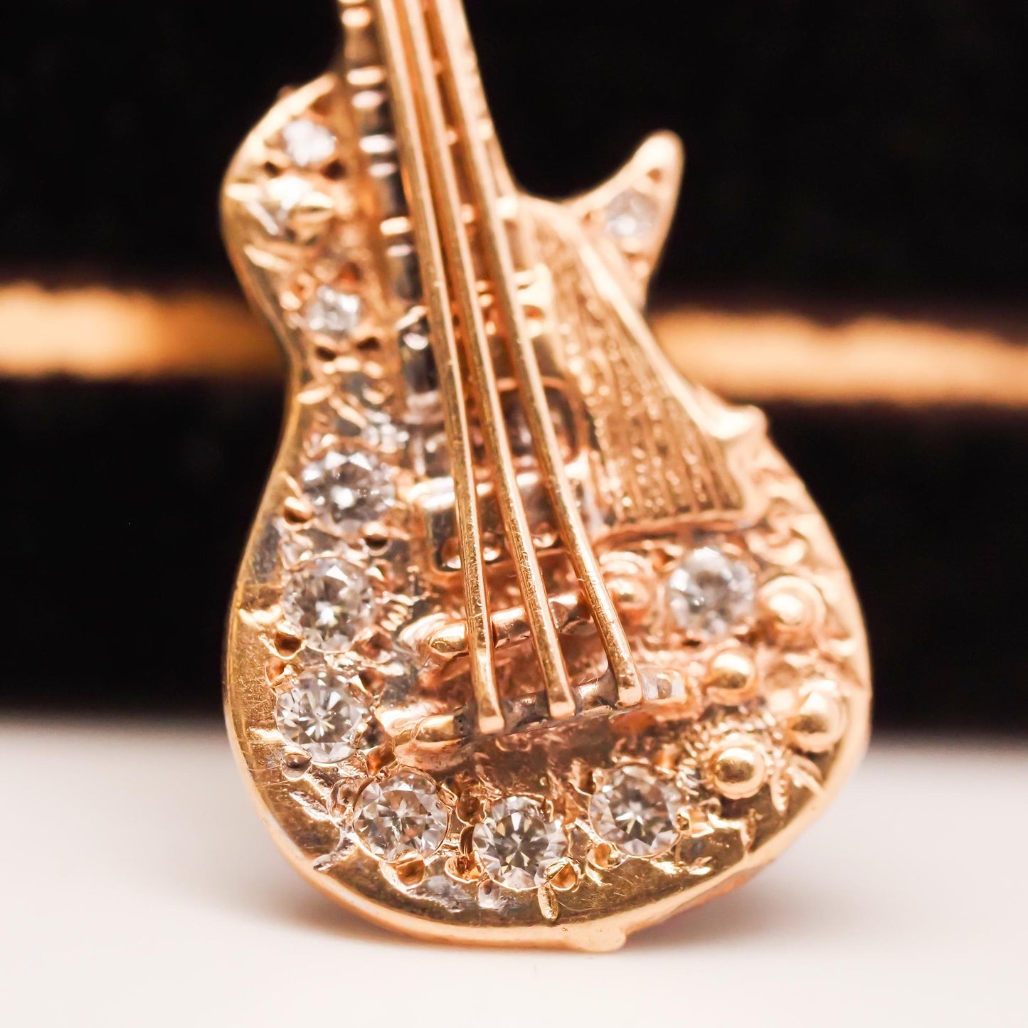 Vintage 14K Yellow Gold Diamond Guitar Pendant - VHK#666