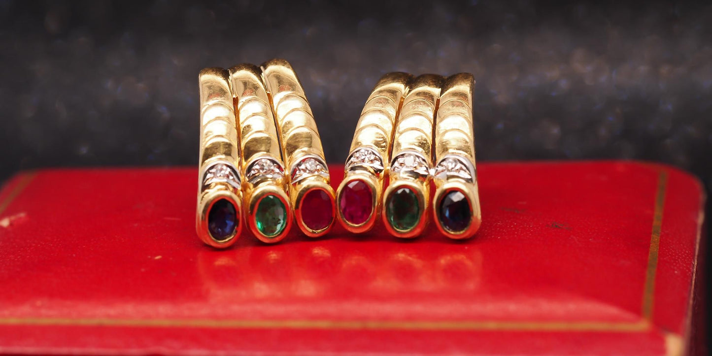 Estate 18K Yellow Gold Ruby, Sapphire, Emerald and Diamond Earrings - VHK#1026