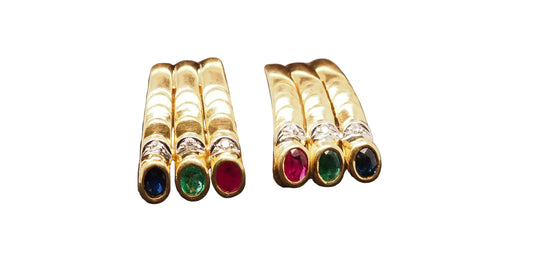 Estate 18K Yellow Gold Ruby, Sapphire, Emerald and Diamond Earrings - VHK#1026