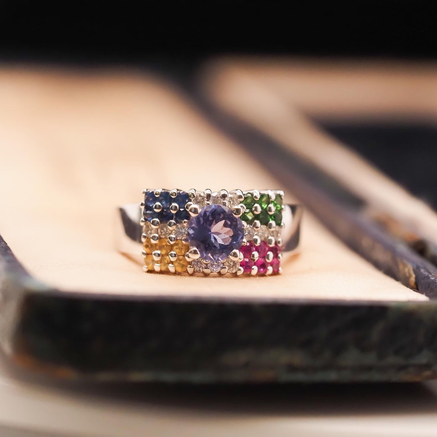 14K White Gold Multi Gem Stone and Diamond Cocktail Ring - VHK#668