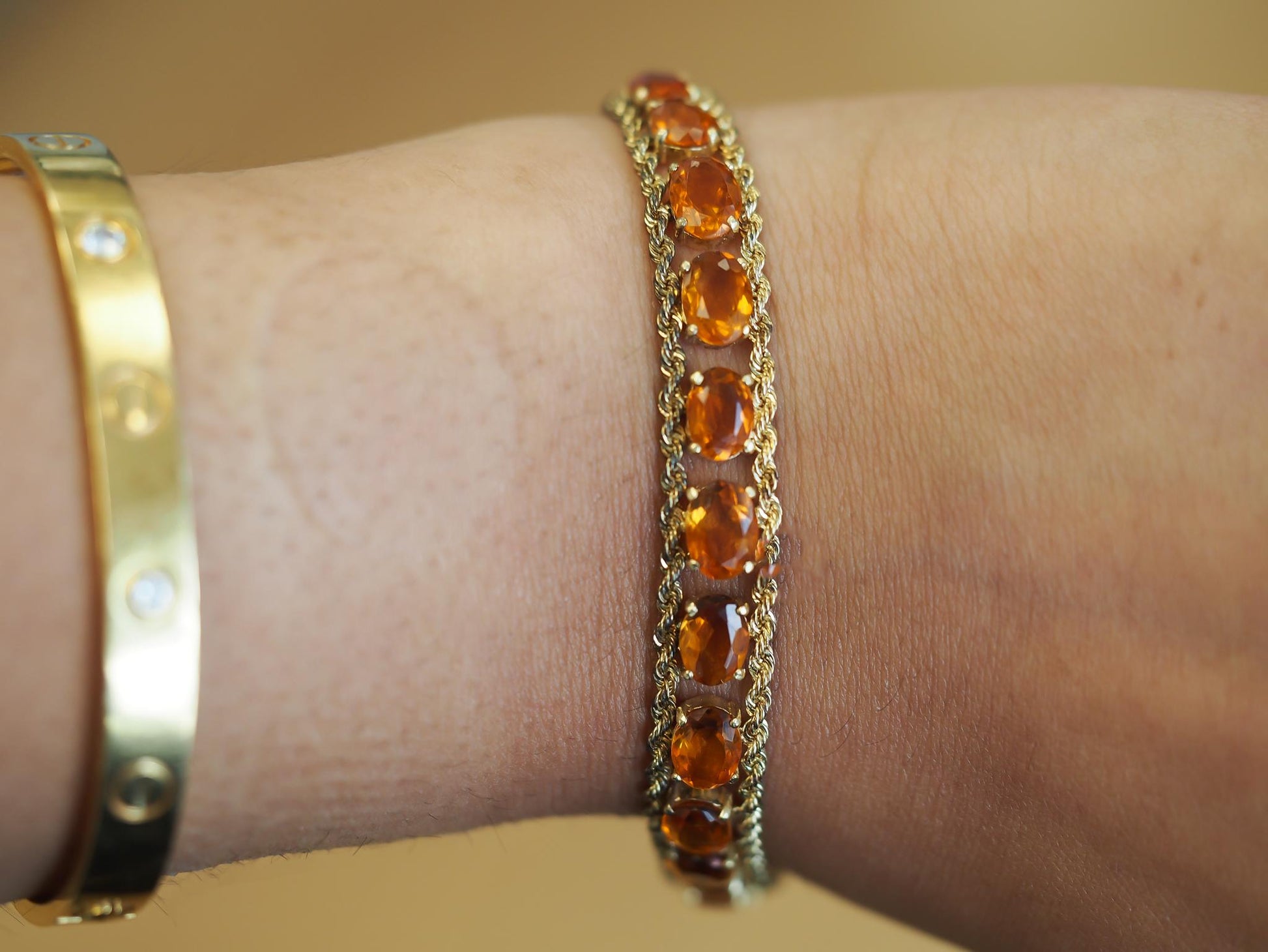 Estate Vintage 14K Yellow Gold Orange Citrine Bracelet - VHK#1022