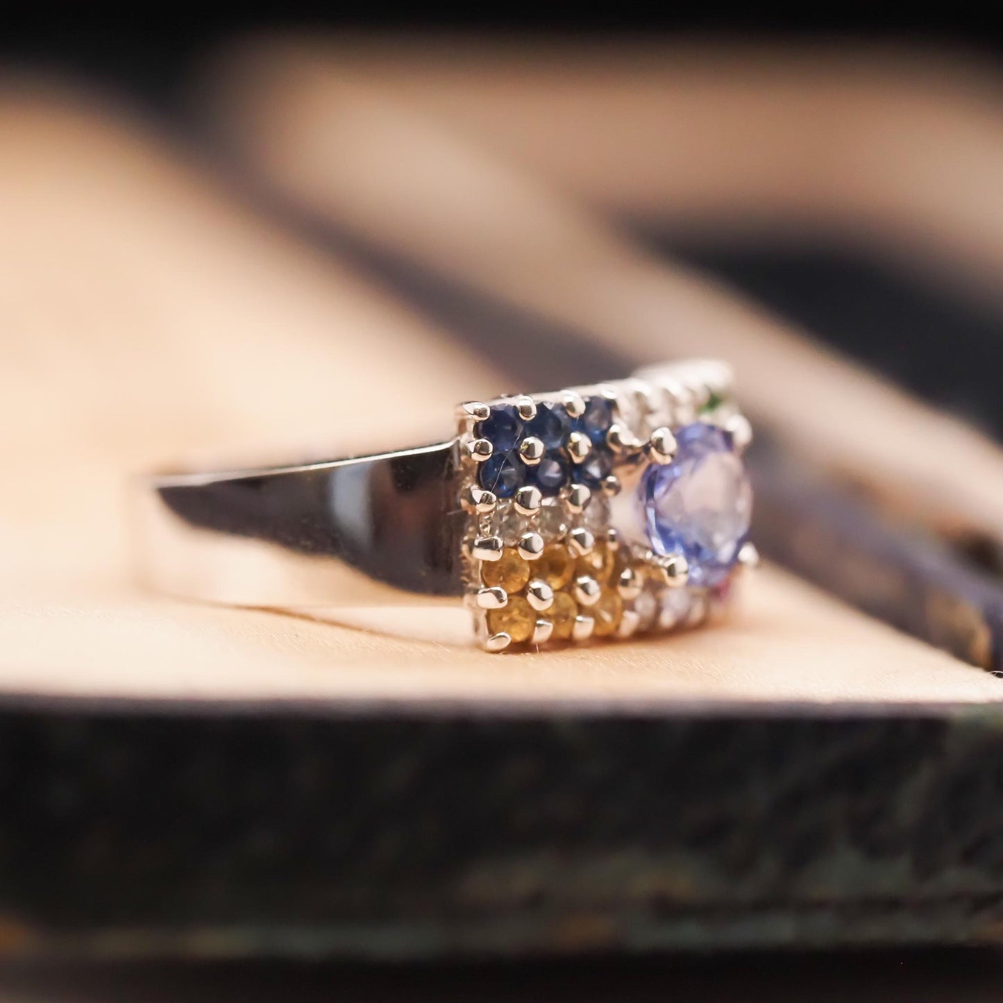 14K White Gold Multi Gem Stone and Diamond Cocktail Ring - VHK#668