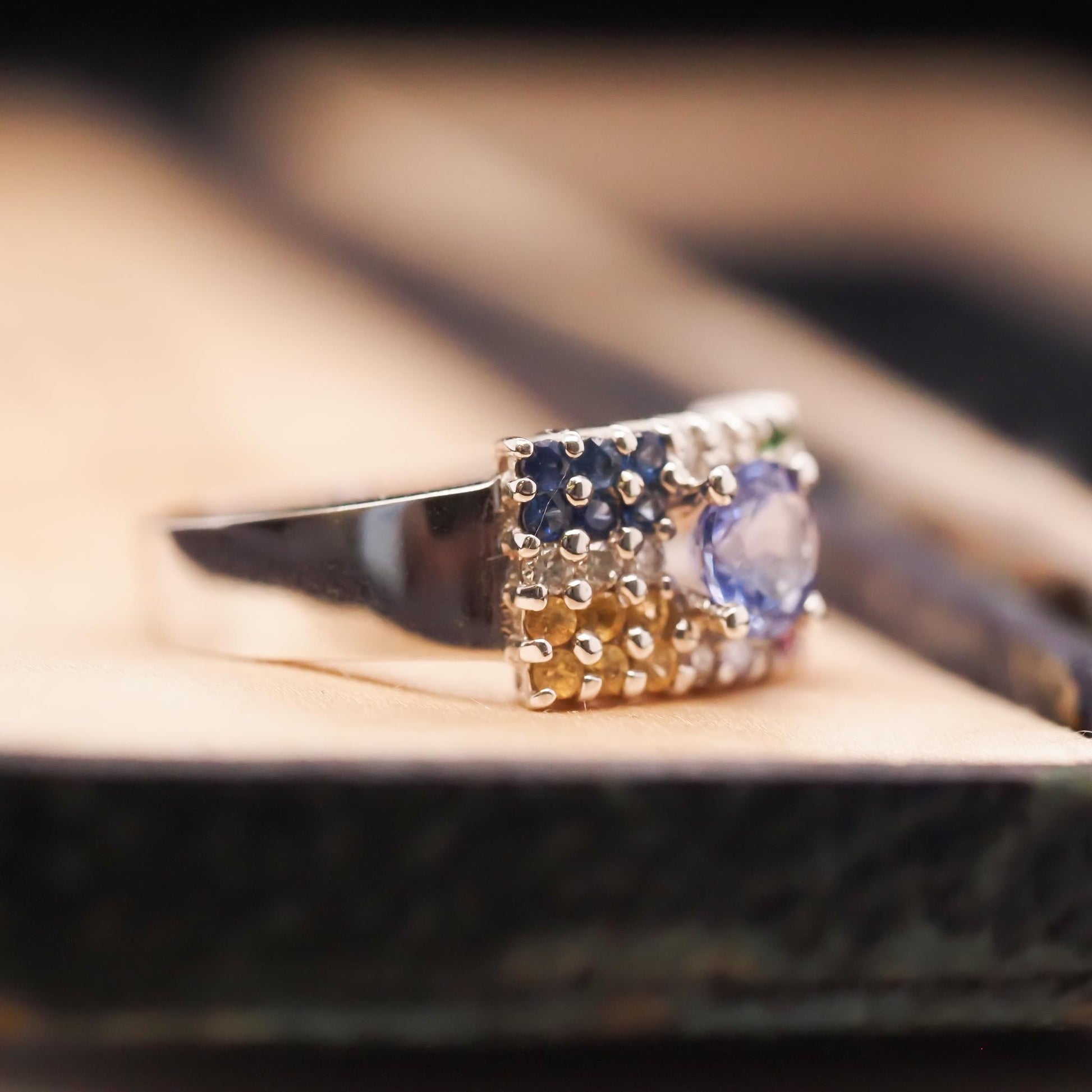 14K White Gold Multi Gem Stone and Diamond Cocktail Ring - VHK#668