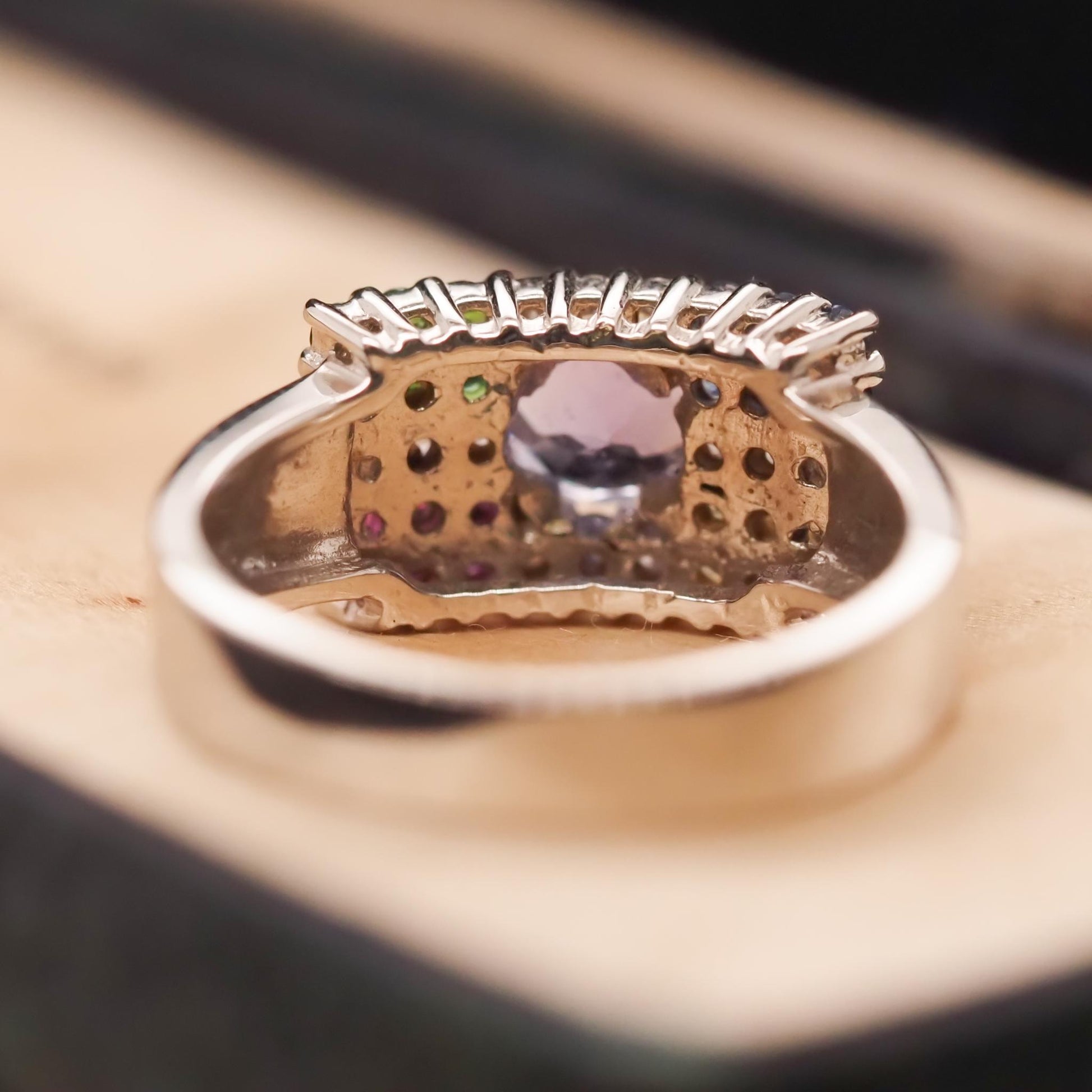 14K White Gold Multi Gem Stone and Diamond Cocktail Ring - VHK#668