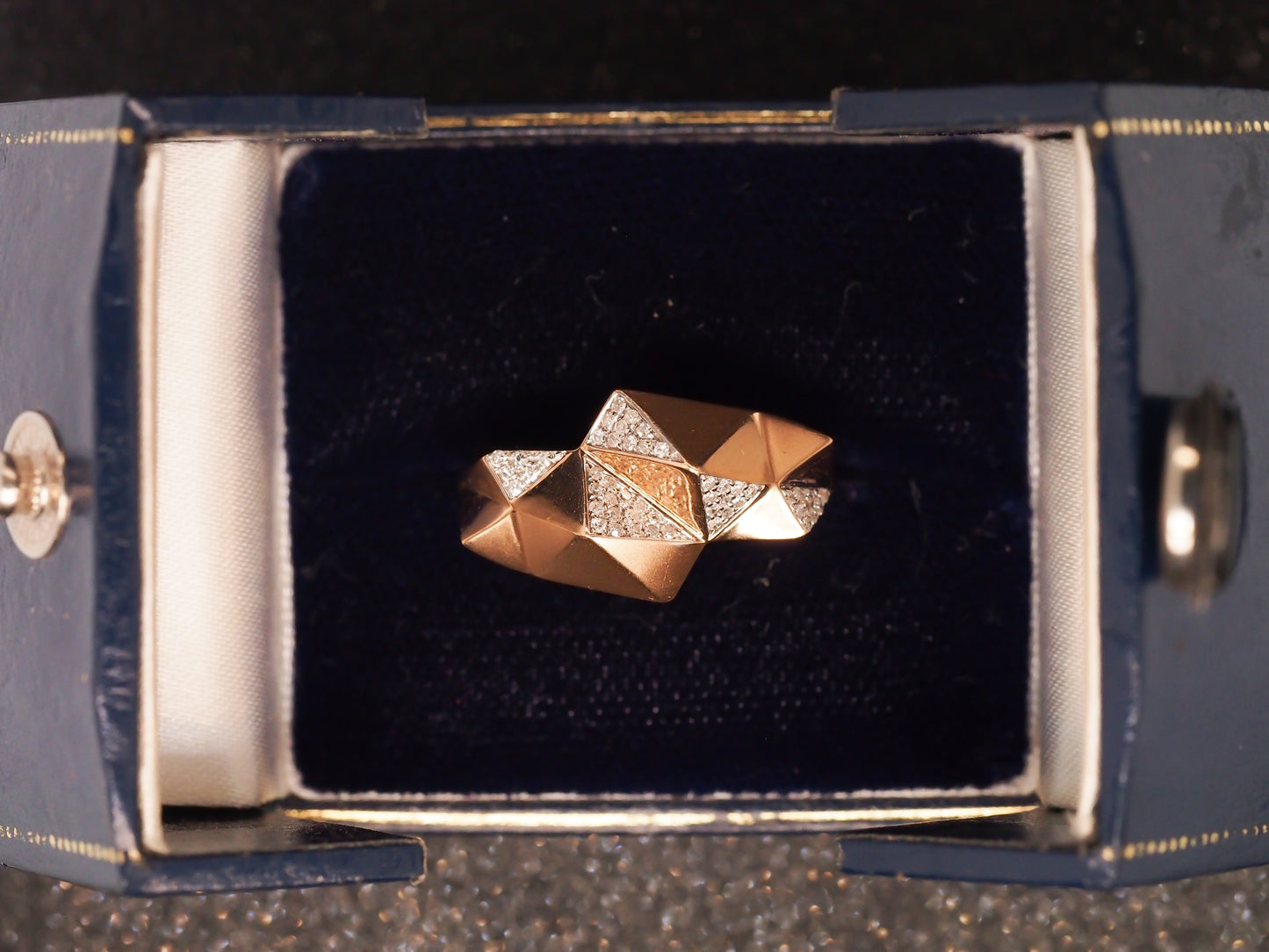 14K Rose Gold Geometric Shape Round Brilliant Diamond Ring - VHK#513a