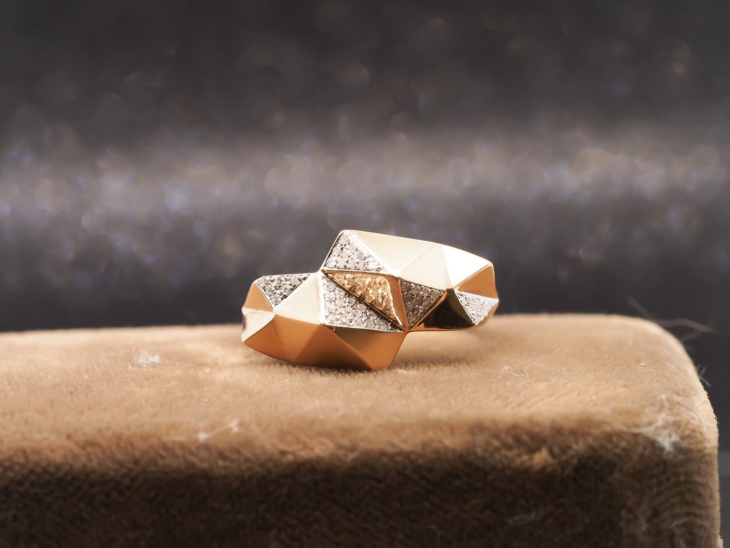 14K Rose Gold Geometric Shape Round Brilliant Diamond Ring - VHK#513a