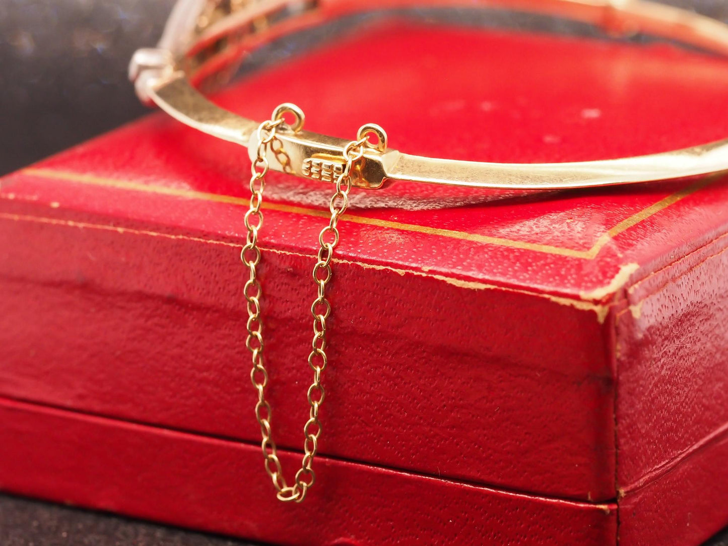 Title: Estate Edwardian 14K Yellow Gold Sapphire and Diamond Bangle - VHK#499B