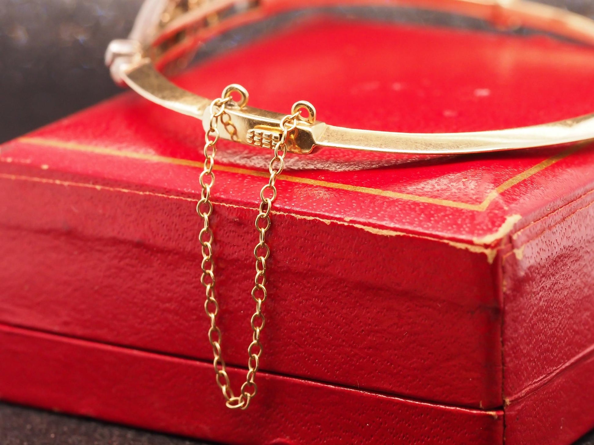 Title: Estate Edwardian 14K Yellow Gold Sapphire and Diamond Bangle - VHK#499B