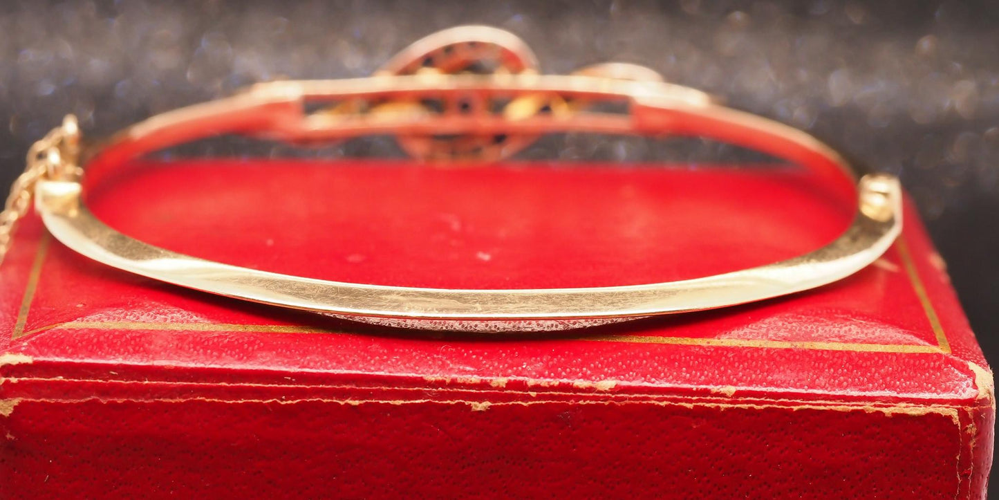 Title: Estate Edwardian 14K Yellow Gold Sapphire and Diamond Bangle - VHK#499B