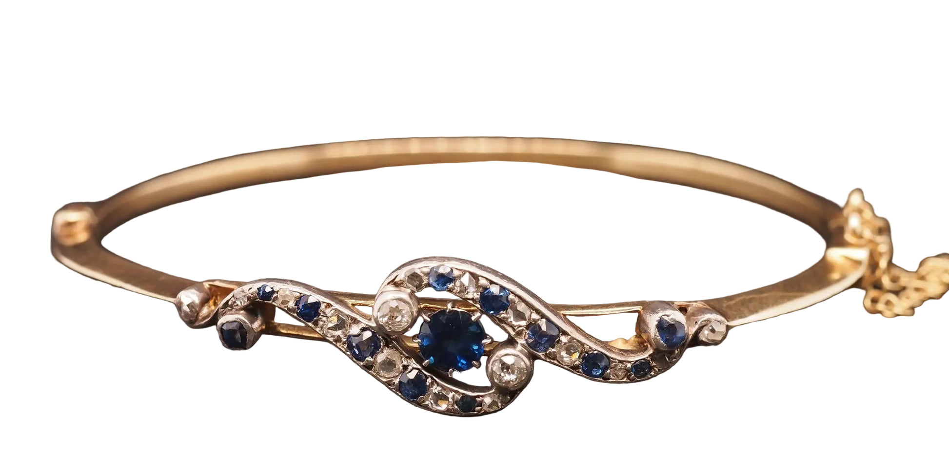 Title: Estate Edwardian 14K Yellow Gold Sapphire and Diamond Bangle - VHK#499B
