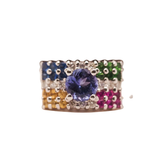 14K White Gold Multi Gem Stone and Diamond Cocktail Ring - VHK#668