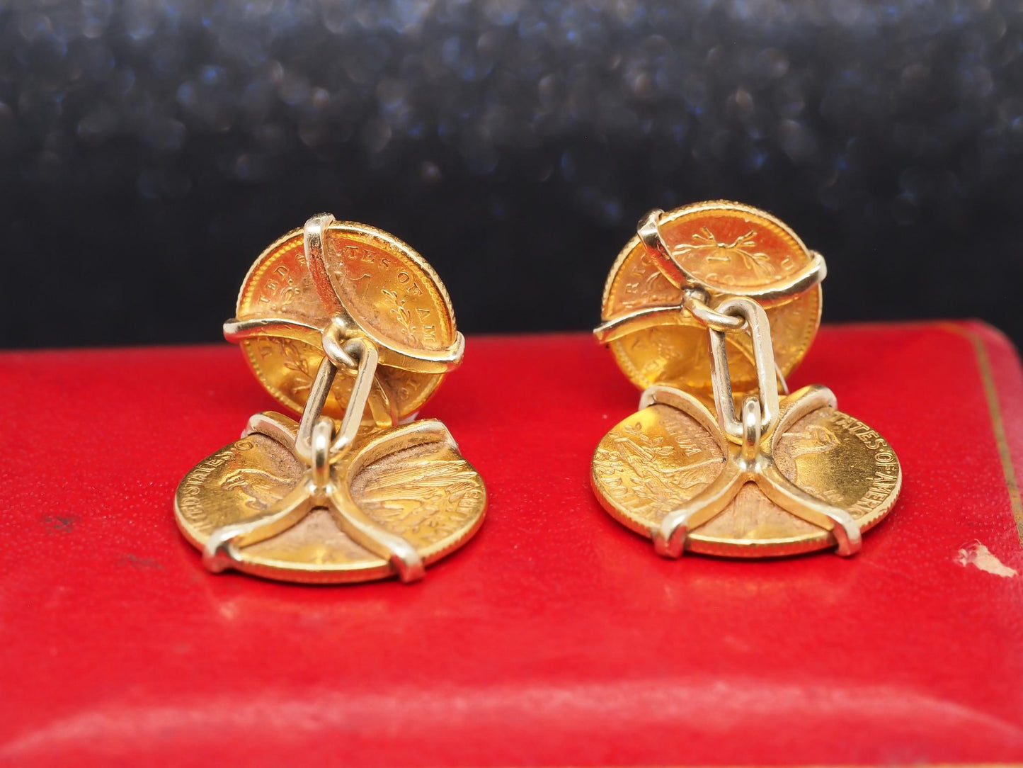 Estate Vintage 2.5 Dollar and 1 Dollar Gold Coin Cufflinks - VHK#544D
