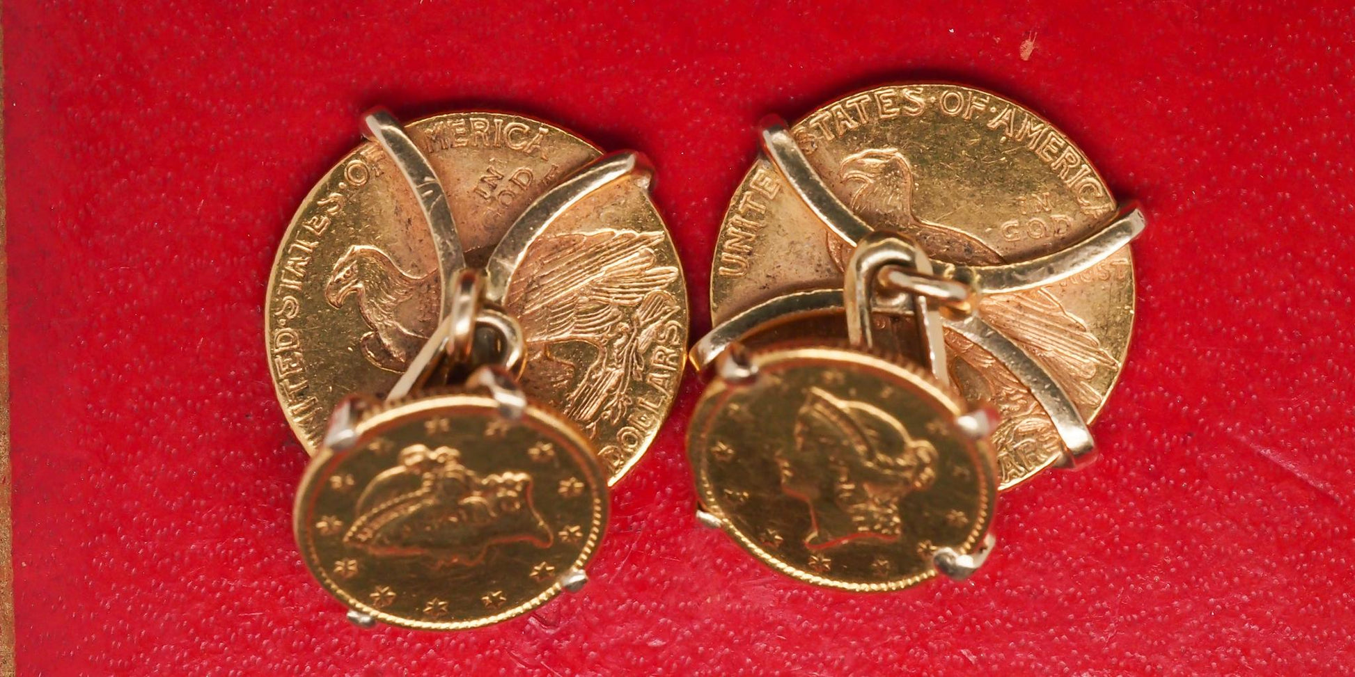 Estate Vintage 2.5 Dollar and 1 Dollar Gold Coin Cufflinks - VHK#544D