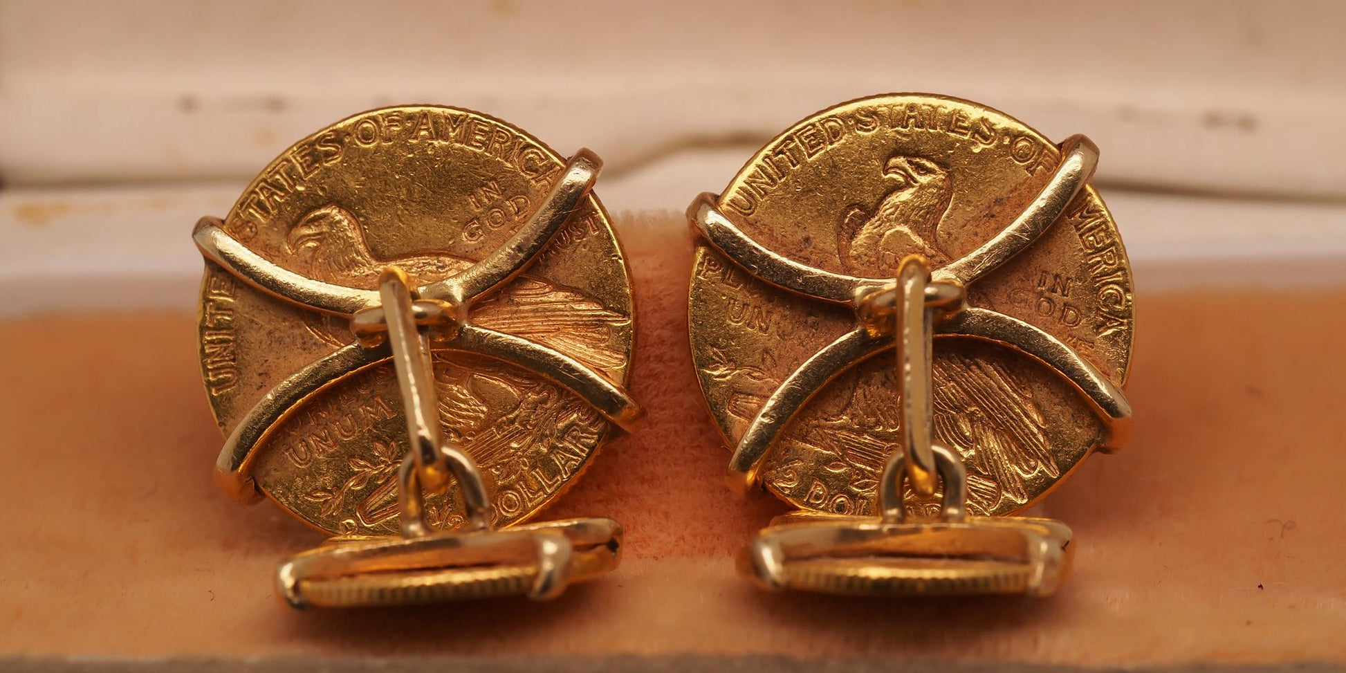 Estate Vintage 2.5 Dollar and 1 Dollar Gold Coin Cufflinks - VHK#544D