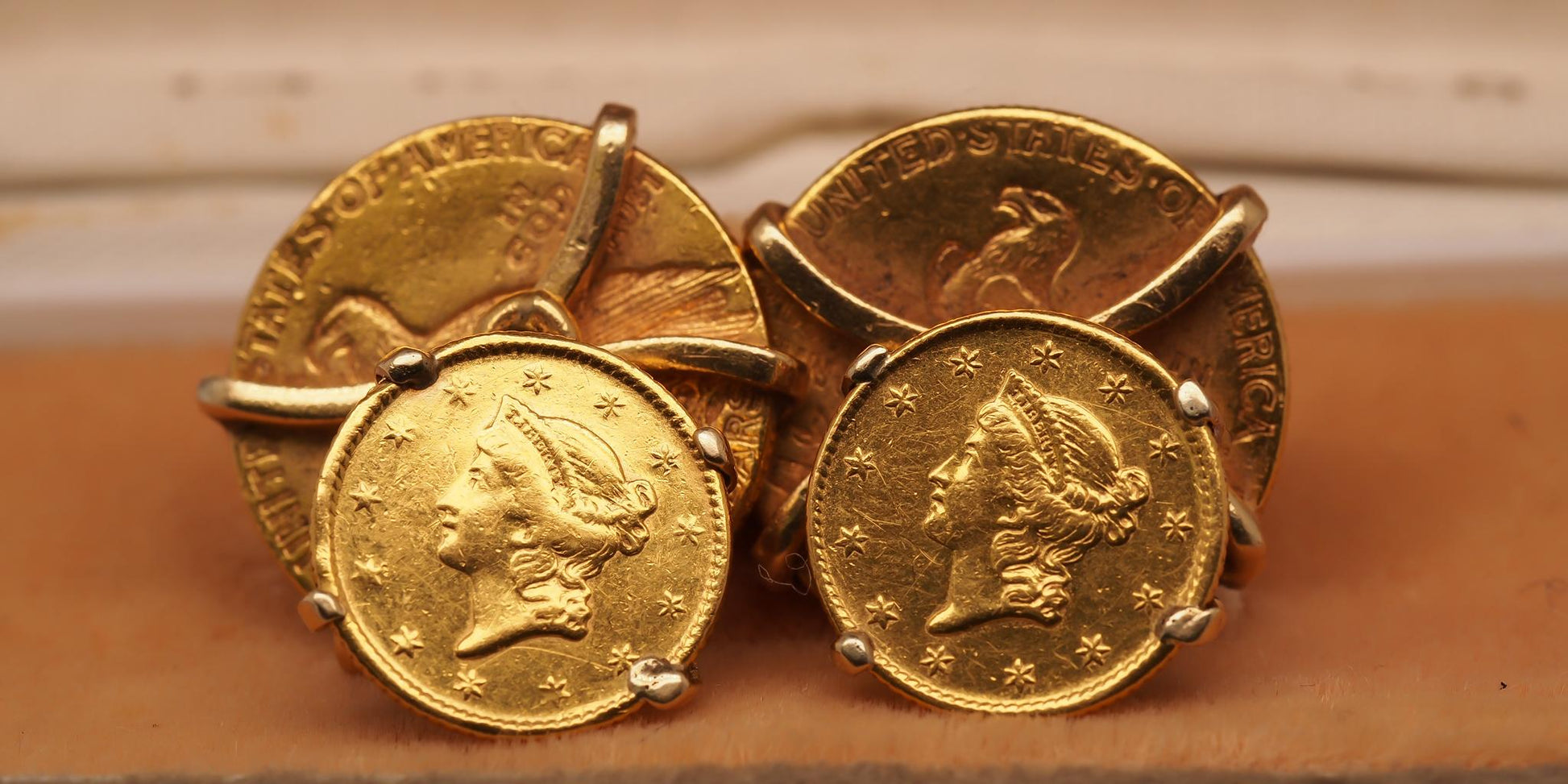 Estate Vintage 2.5 Dollar and 1 Dollar Gold Coin Cufflinks - VHK#544D